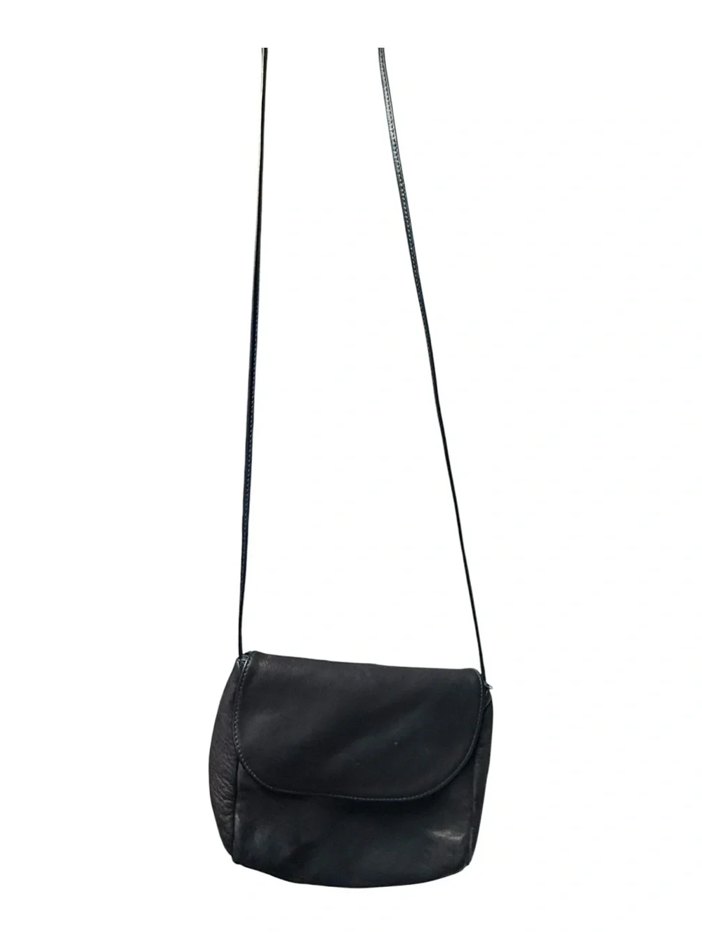 Vintage 80s Howard's Leathers Navy Pebbled Leather Shoulder Flap Bag Minimalist